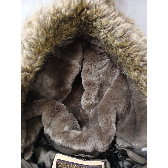 Old Navy Parka L Brown Coat Fur Trim Hood Warm Lined Winter Jacket Gorp Preppy - Picture 6 of 16